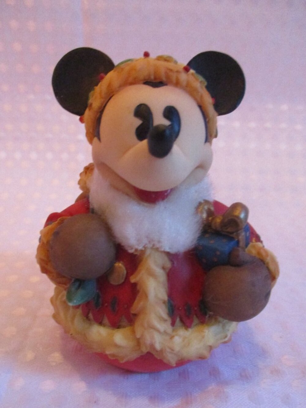 Vintage NWT 1990's Enesco Corp. & Disney Mickey As Roly Poly Santa Figurine 3.5"